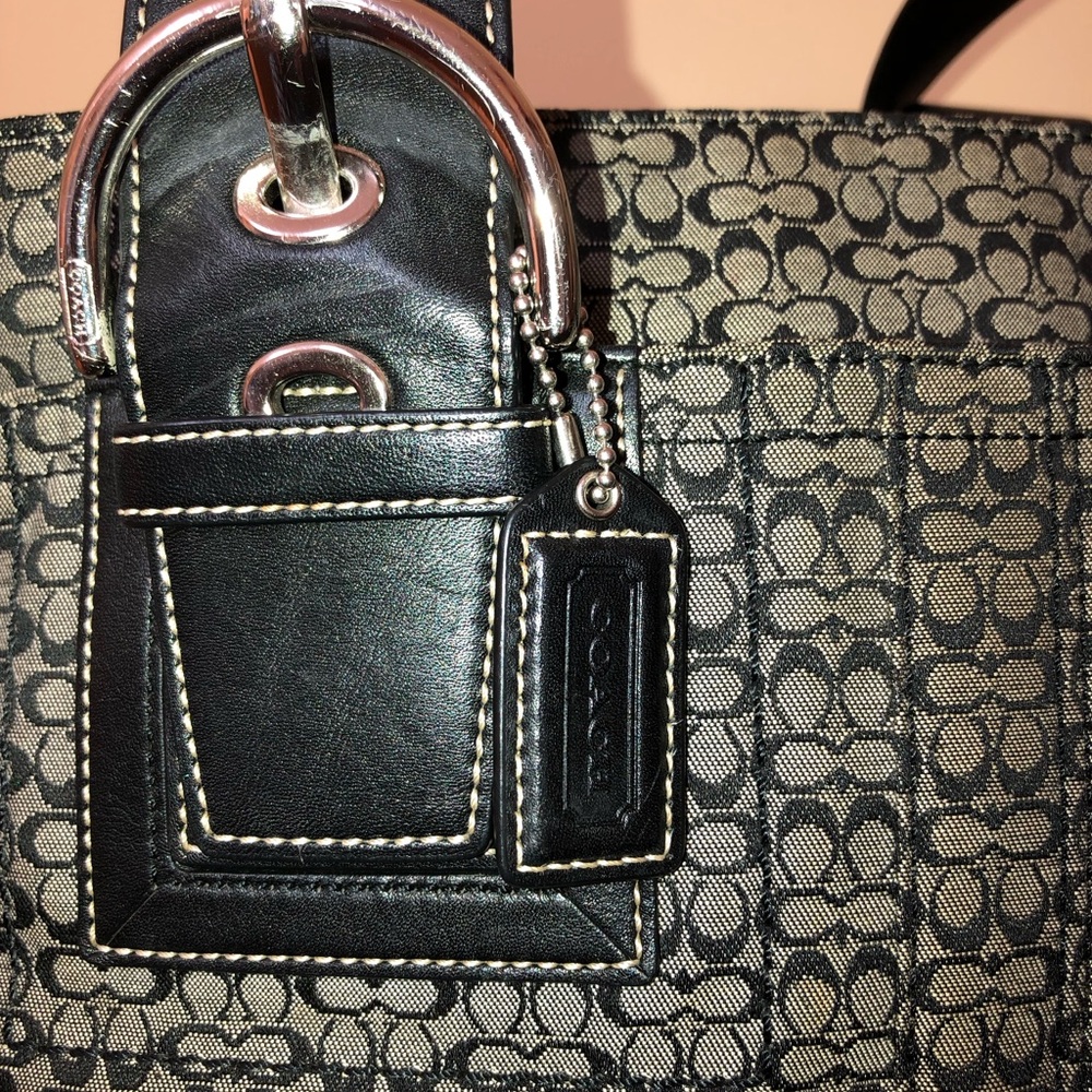 Coach signature “mini C” handbag. Leather & canvas. - Picture 4 of 16